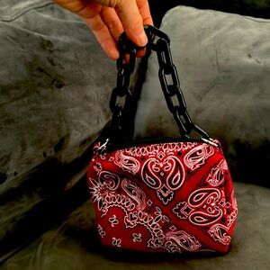 Paisley red purse with black chain